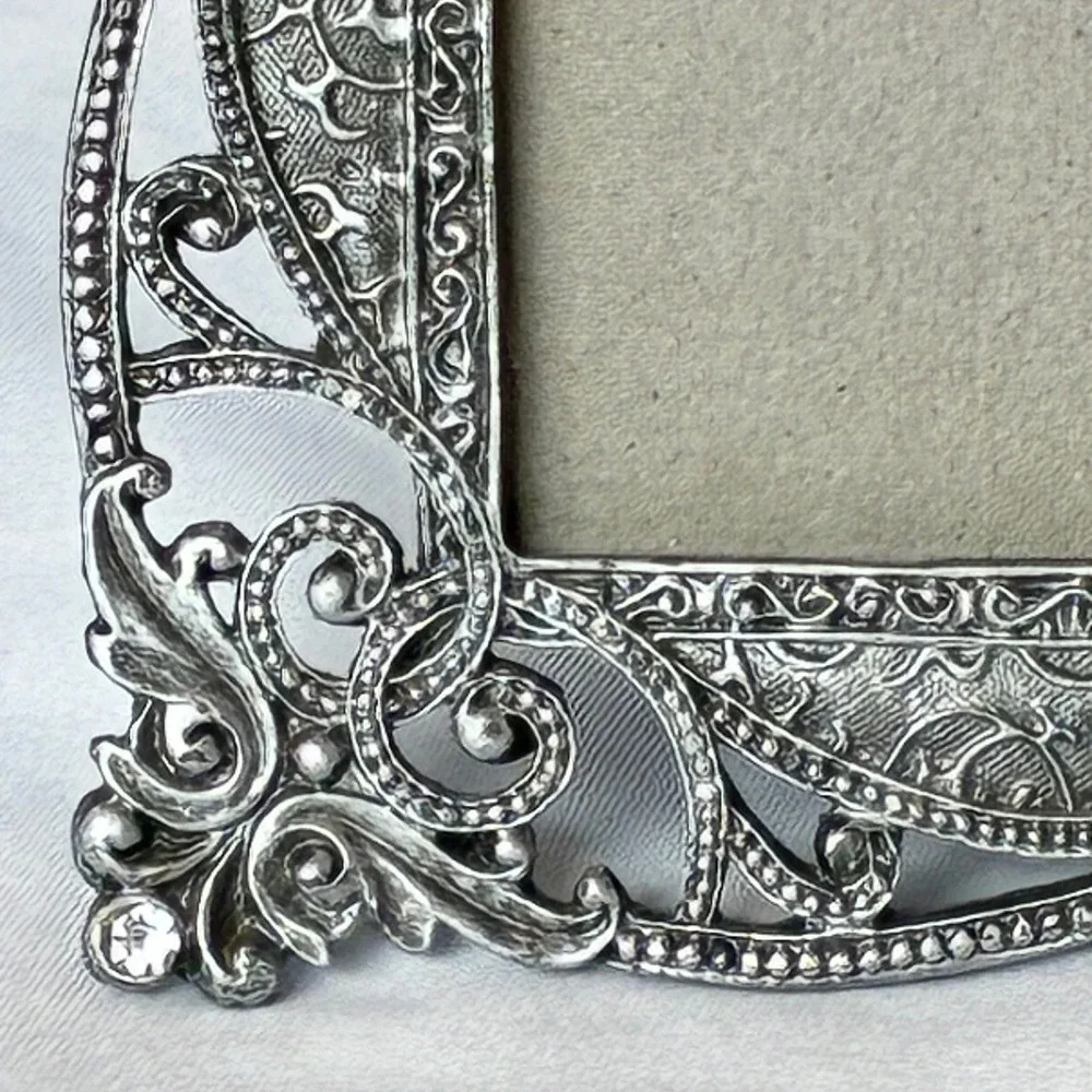 Picture Frame Silver Filigree Rhinestone Ornate Victorian Baroque Shabby Chic